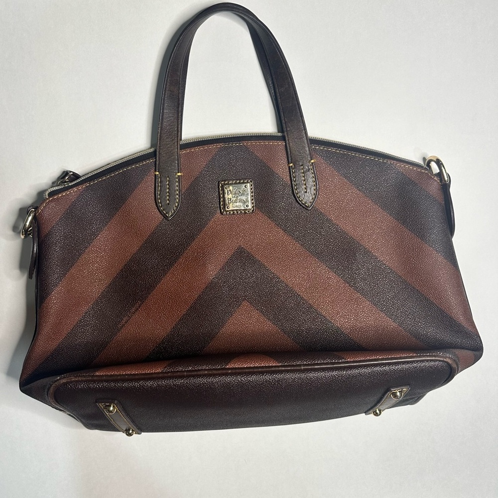 Dooney & Bourke Brown Chevron Satchel Purse Crossbody Bag